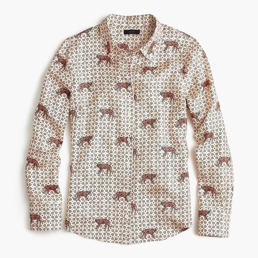 J.Crew Silk Button Up Tiger Print Shirt